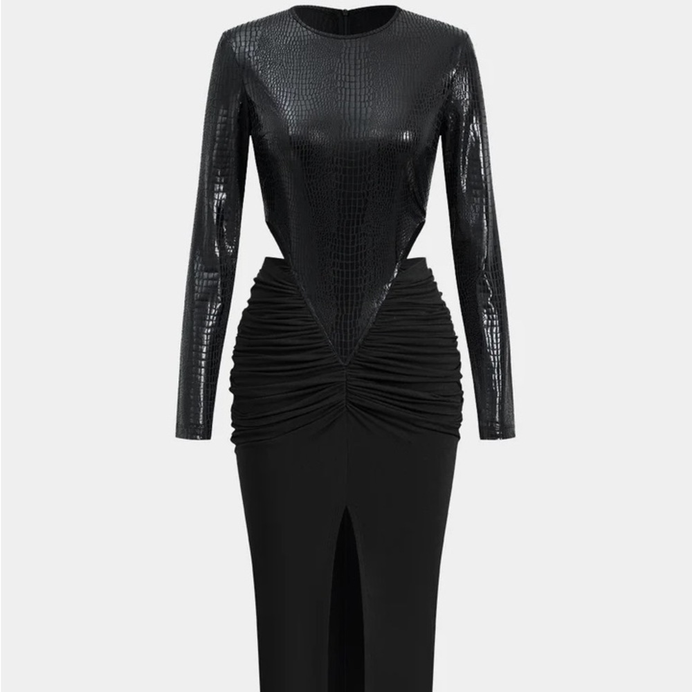 Elegant Black Long Sleeve Dress with Ruched Detail